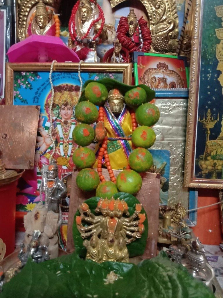 Sacred Altar of Panchamukha Hanuman with Nimba Mala